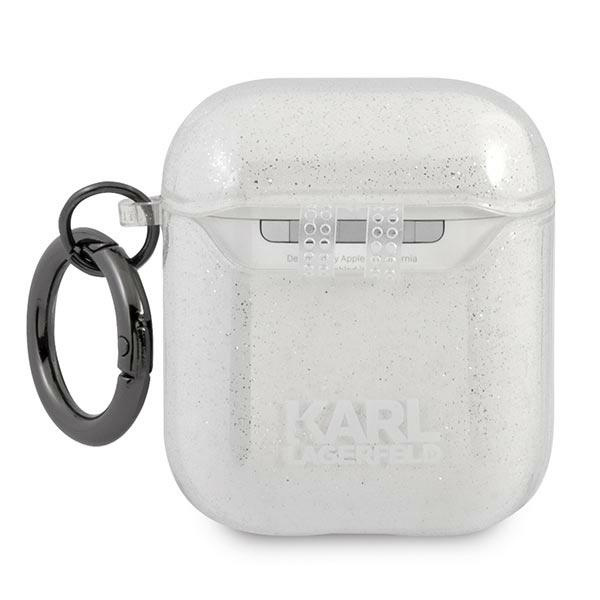 Hülle KARL LAGERFELD Apple AirPods Glitter Karl`s Head Silber Case